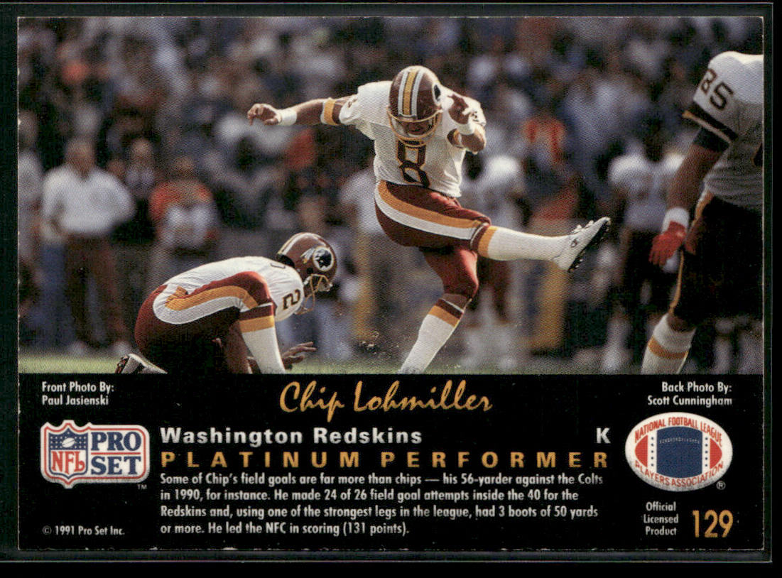 Chip Lohmiller 1991 Pro Set Platinum #129 Washington Redskins