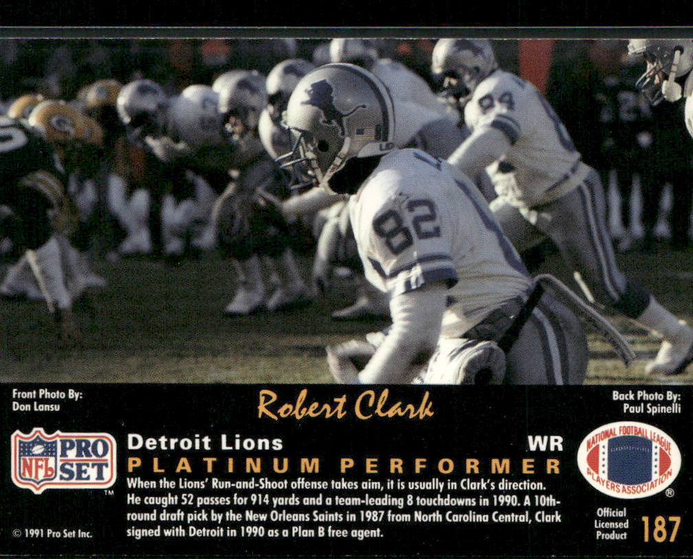 Robert Clark 1991 Pro Set Platinum #187 Detroit Lions