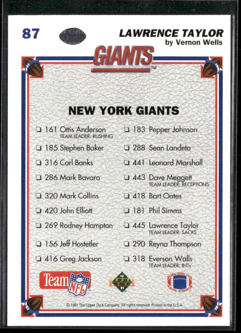 Lawrence Taylor 1991 Upper Deck #87 New York Giants