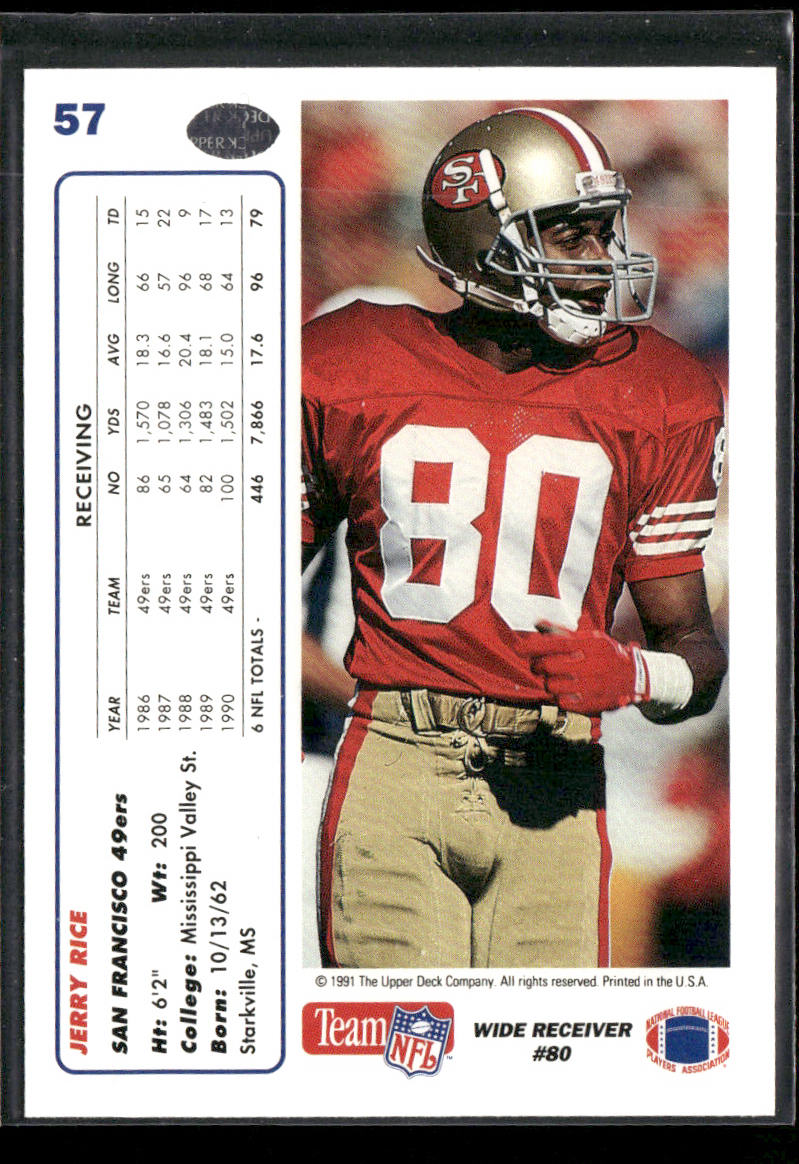 Jerry Rice 1991 Upper Deck #57c San Francisco 49ers