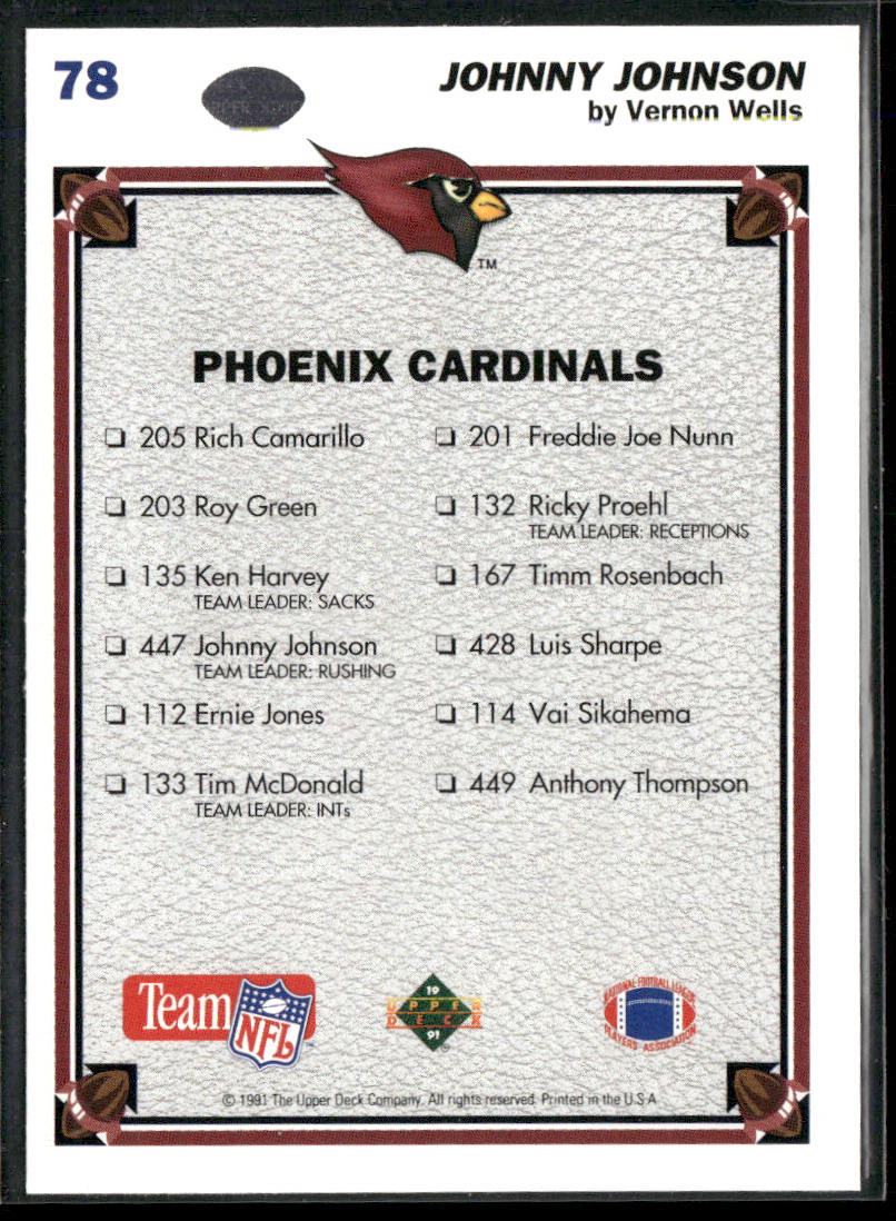 Johnny Johnson 1991 Upper Deck #78c Phoenix Cardinals