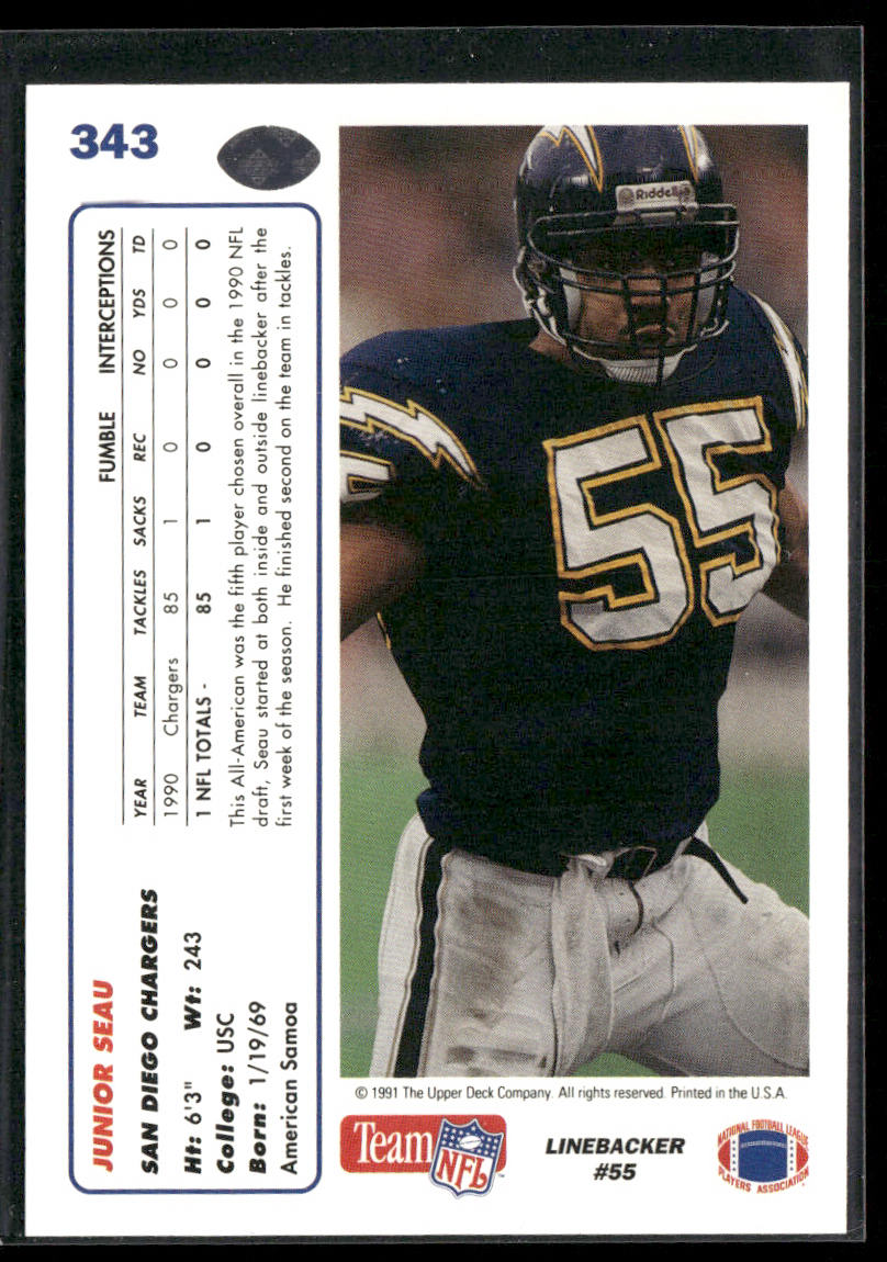 Junior Seau 1991 Upper Deck #343 San Diego Chargers