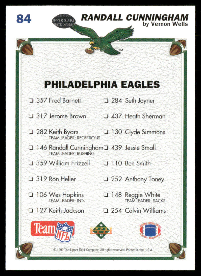 Randall Cunningham 1991 Upper Deck #84c Philadelphia Eagles back