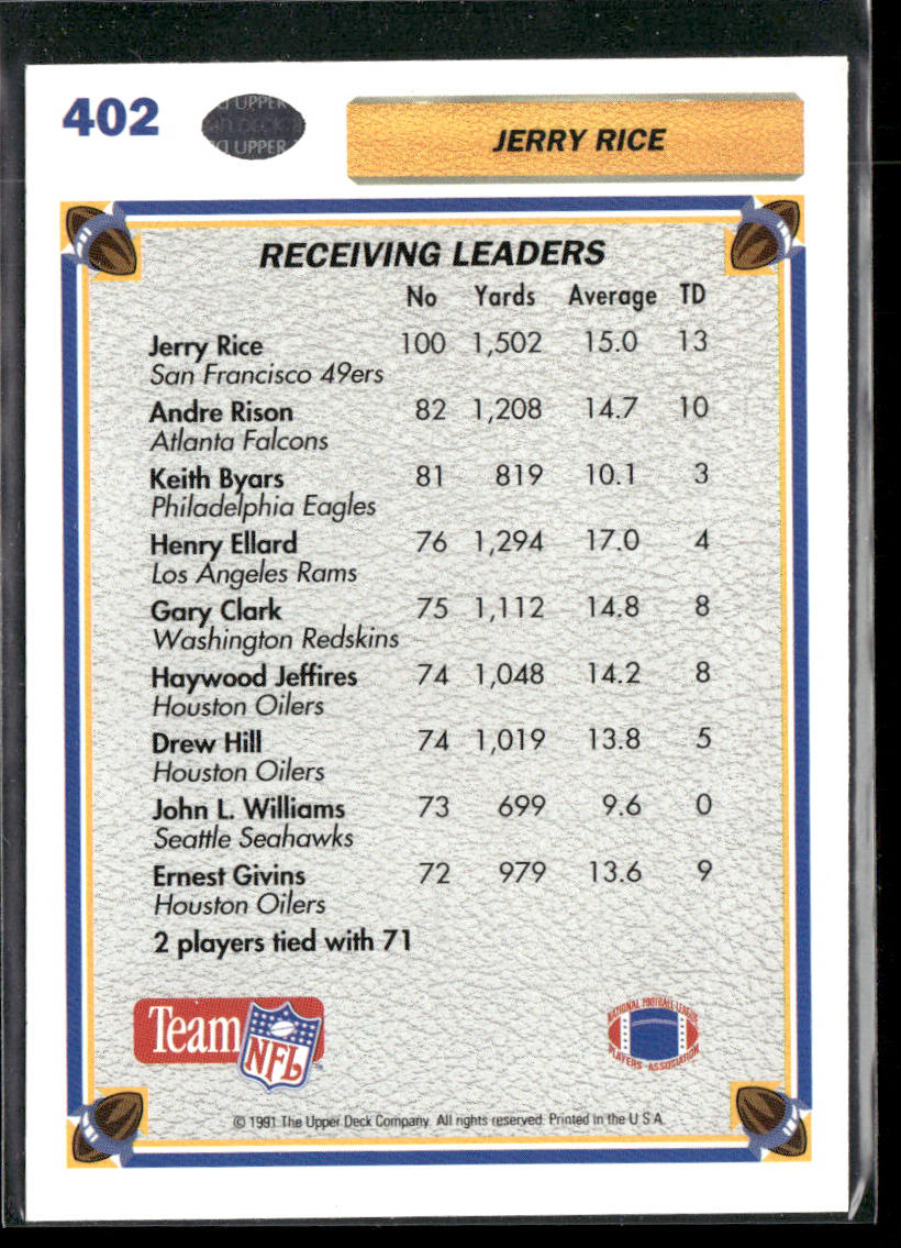 Jerry Rice 1991 Upper Deck #402b San Francisco 49ers
