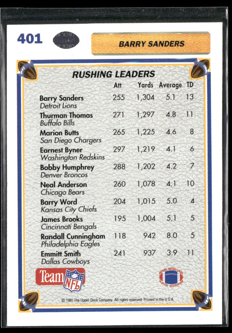 Barry Sanders 1991 Upper Deck #401b Detroit Lions back