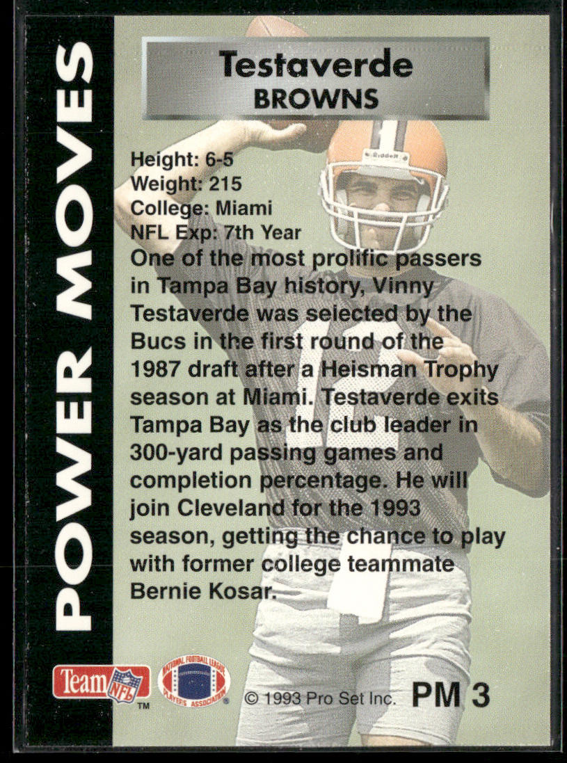 Vinny Testaverde 1993 Pro Set Power Power Moves #PM3 Cleveland Browns