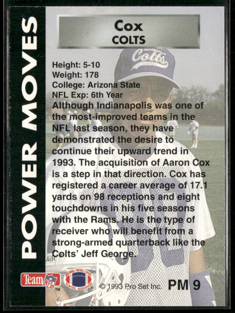 Aaron Cox 1993 Pro Set Power Power Moves #PM9 Indianapolis Colts