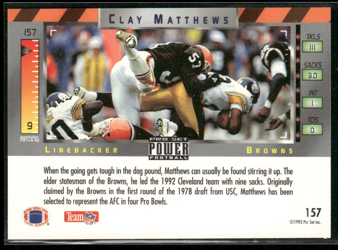 Clay Matthews 1993 Pro Set Power #157 Cleveland Browns