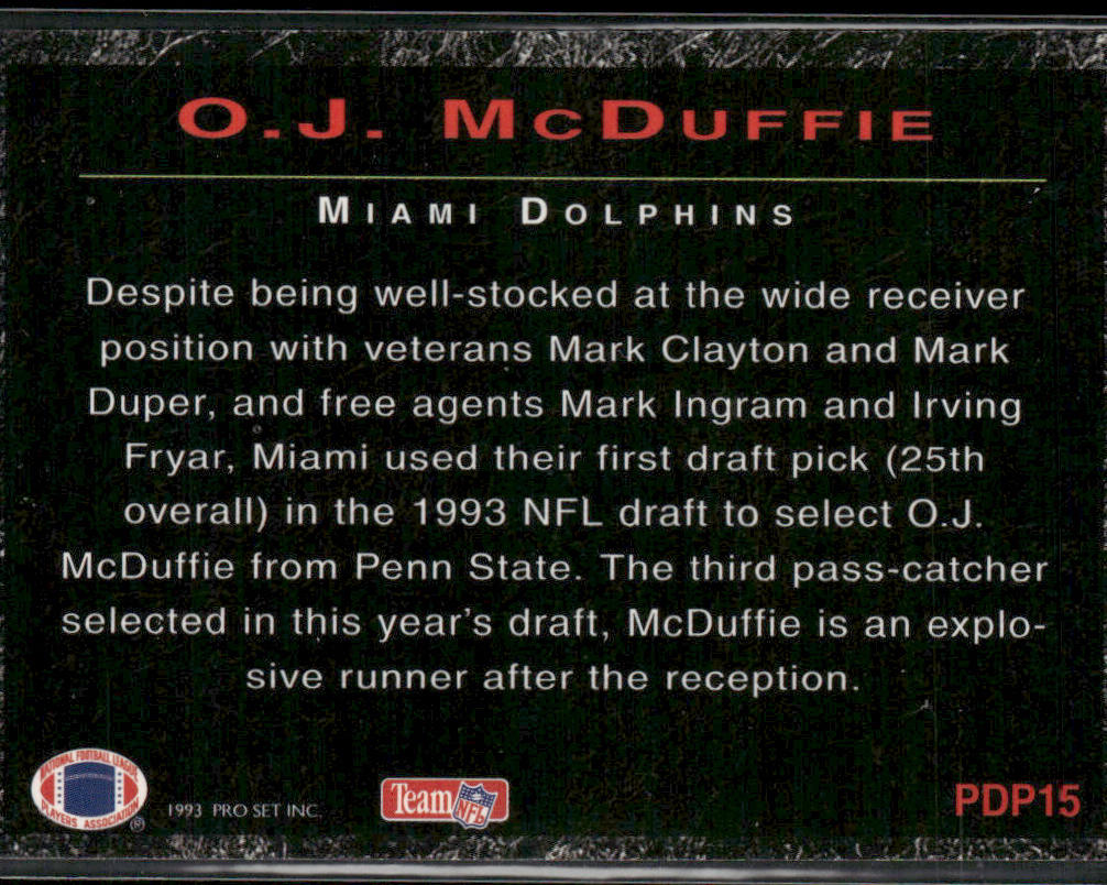 O.J. McDuffie 1993 Pro Set Power Draft Picks #PDP15 Miami Dolphins