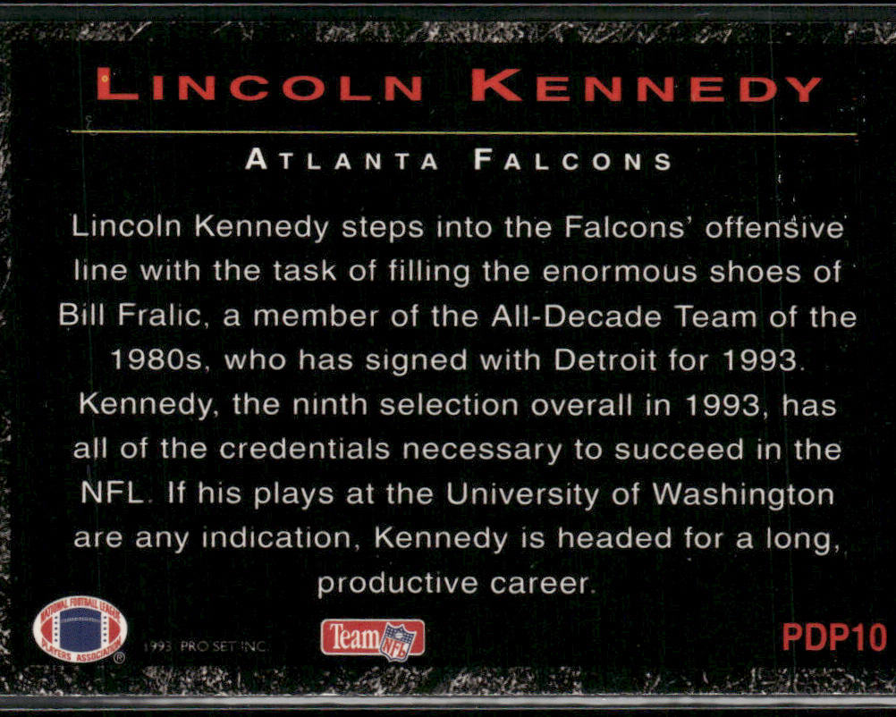 Lincoln Kennedy 1993 Pro Set Power Draft Picks #PDP10b Atlanta Falcons