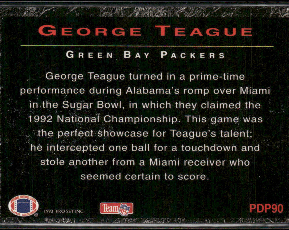 George Teague 1993 Pro Set Power Draft Picks #PDP90 Green Bay Packers