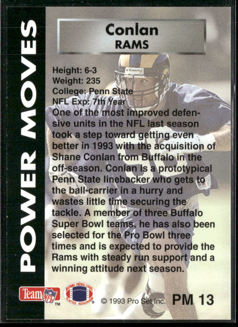 Shane Conlan 1993 Pro Set Power Power Moves #PM13 Los Angeles Rams