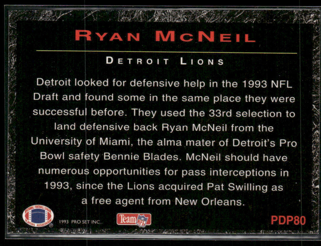 Ryan McNeil 1993 Pro Set Power Draft Picks #PDP80 Detroit Lions