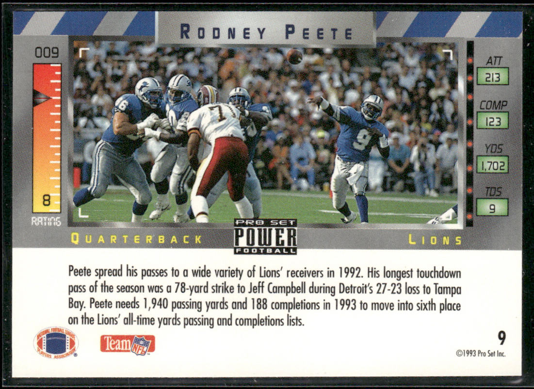 Rodney Peete 1993 Pro Set Power #9 Detroit Lions