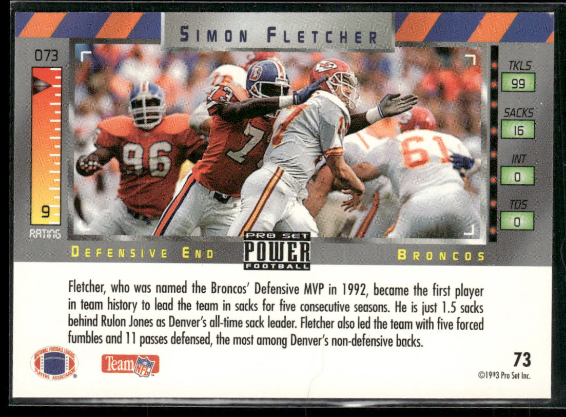 Simon Fletcher 1993 Pro Set Power #73 Denver Broncos