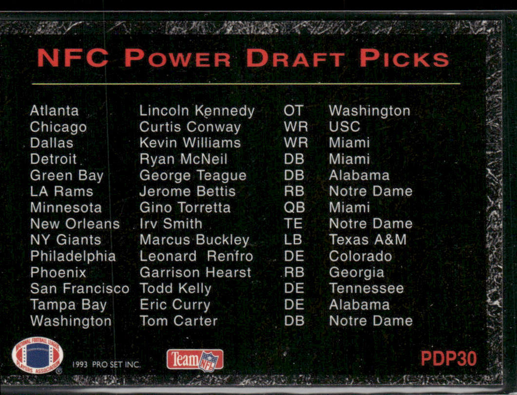 National Football Conference 1993 Pro Set Power Draft Picks Gold #PDP30