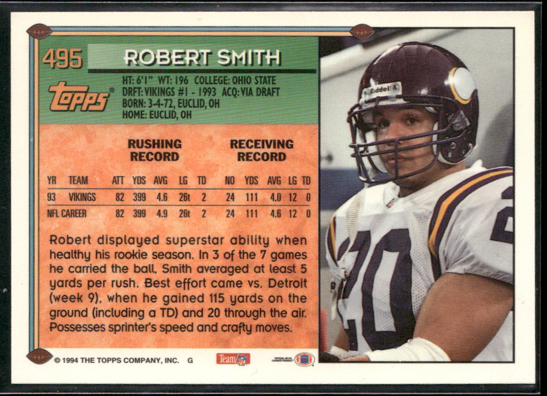 Robert Smith 1994 Topps #495 Minnesota Vikings