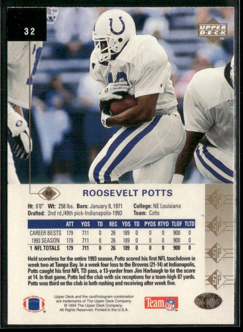 Roosevelt Potts 1994 SP #32 Indianapolis Colts