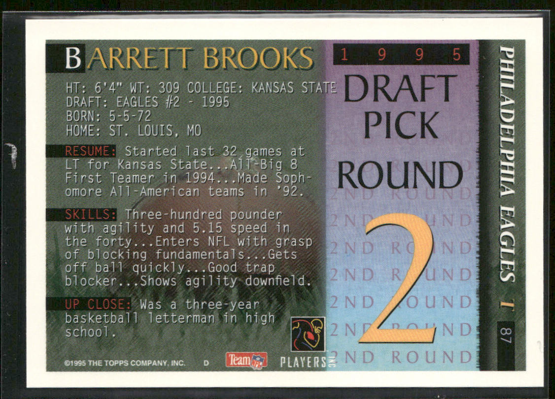 Barrett Brooks 1995 Bowman #87 RC Philadelphia Eagles