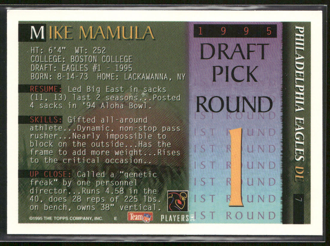 Mike Mamula 1995 Bowman #7 RC Philadelphia Eagles