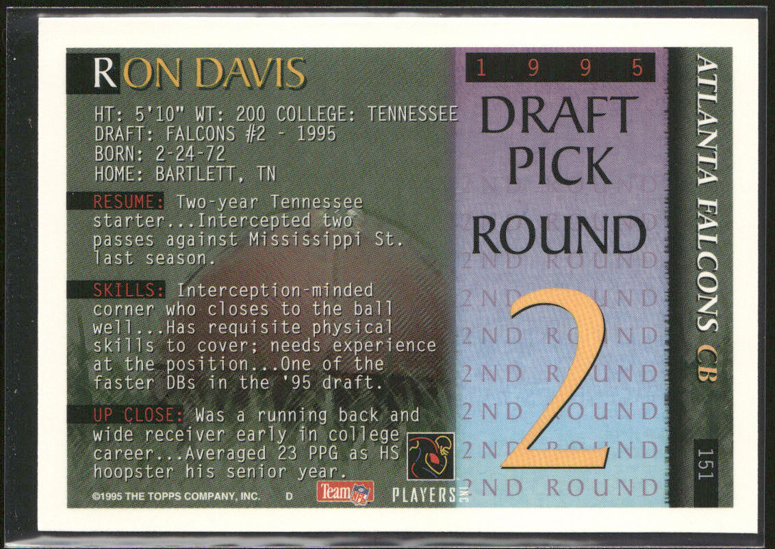 Ron Davis 1995 Bowman #151 RC Atlanta Falcons
