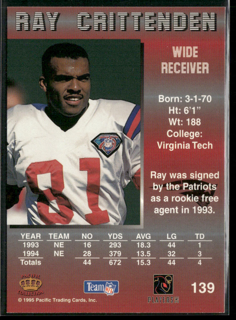 Ray Crittenden 1995 Pacific #139 New England Patriots