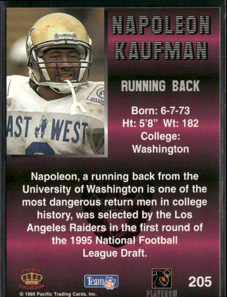Napoleon Kaufman 1995 Pacific #205 RC Oakland Raiders