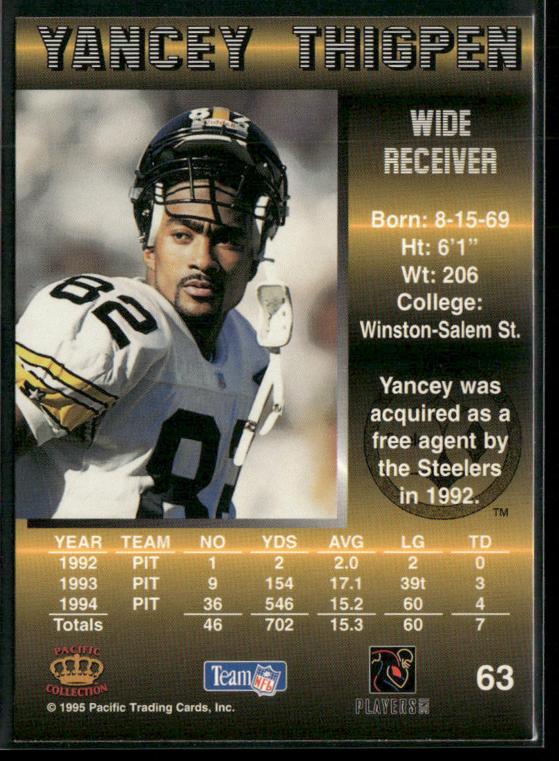 Yancey Thigpen 1995 Pacific #63 RC Pittsburgh Steelers