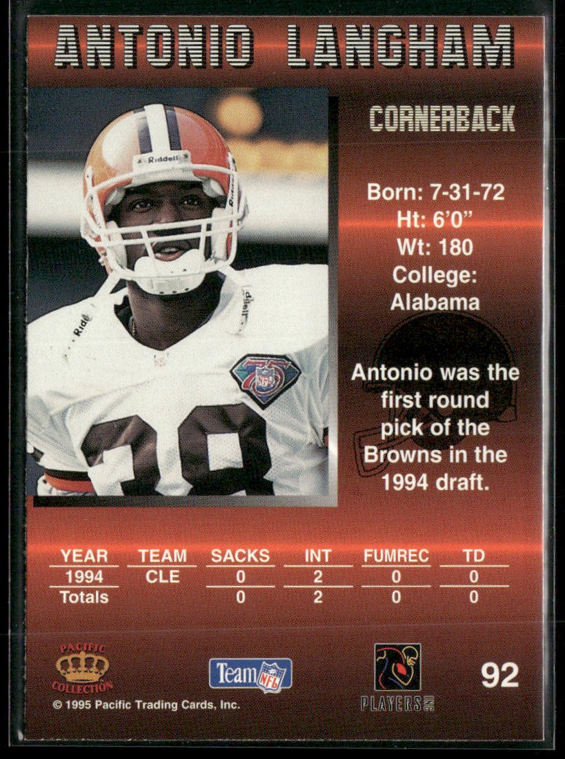 Antonio Langham 1995 Pacific #92 Cleveland Browns back