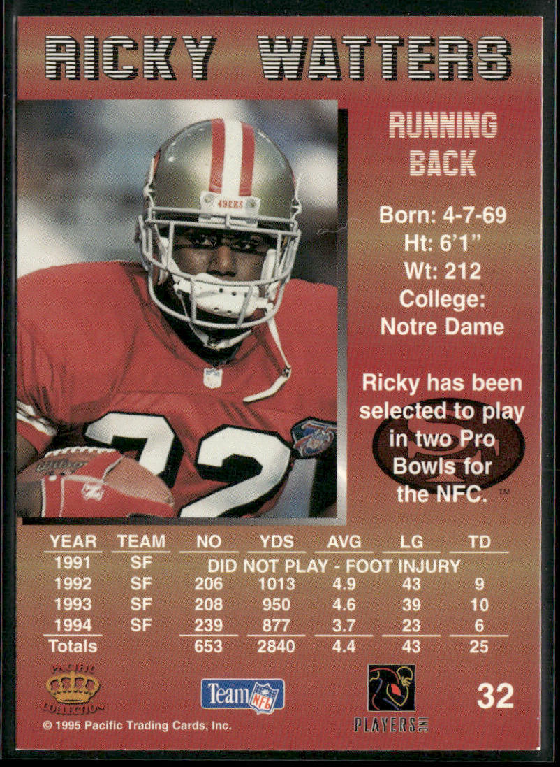 Ricky Watters 1995 Pacific #32 San Francisco 49ers