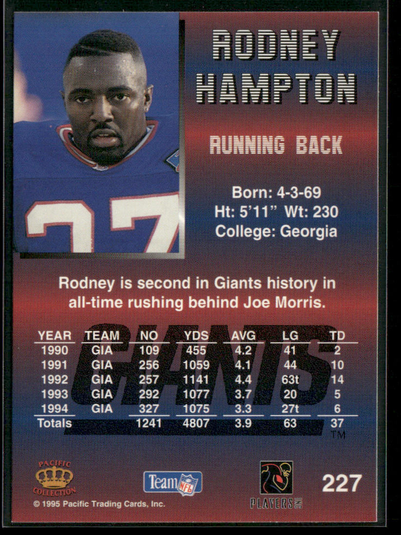Rodney Hampton 1995 Pacific #227 New York Giants back
