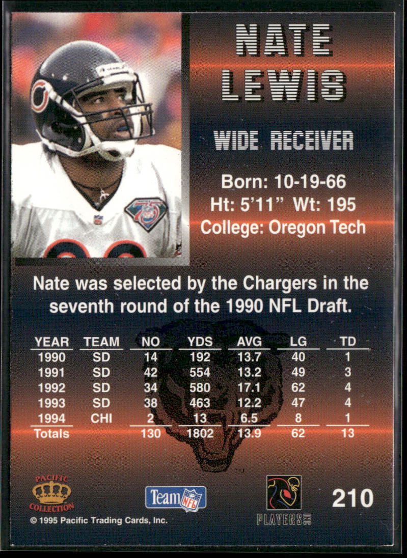 Nate Lewis 1995 Pacific #210 Chicago Bears