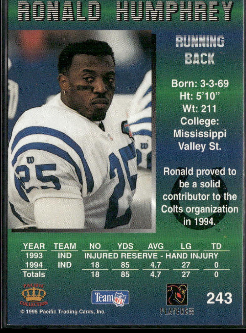 Ronald Humphrey 1995 Pacific #243 Indianapolis Colts