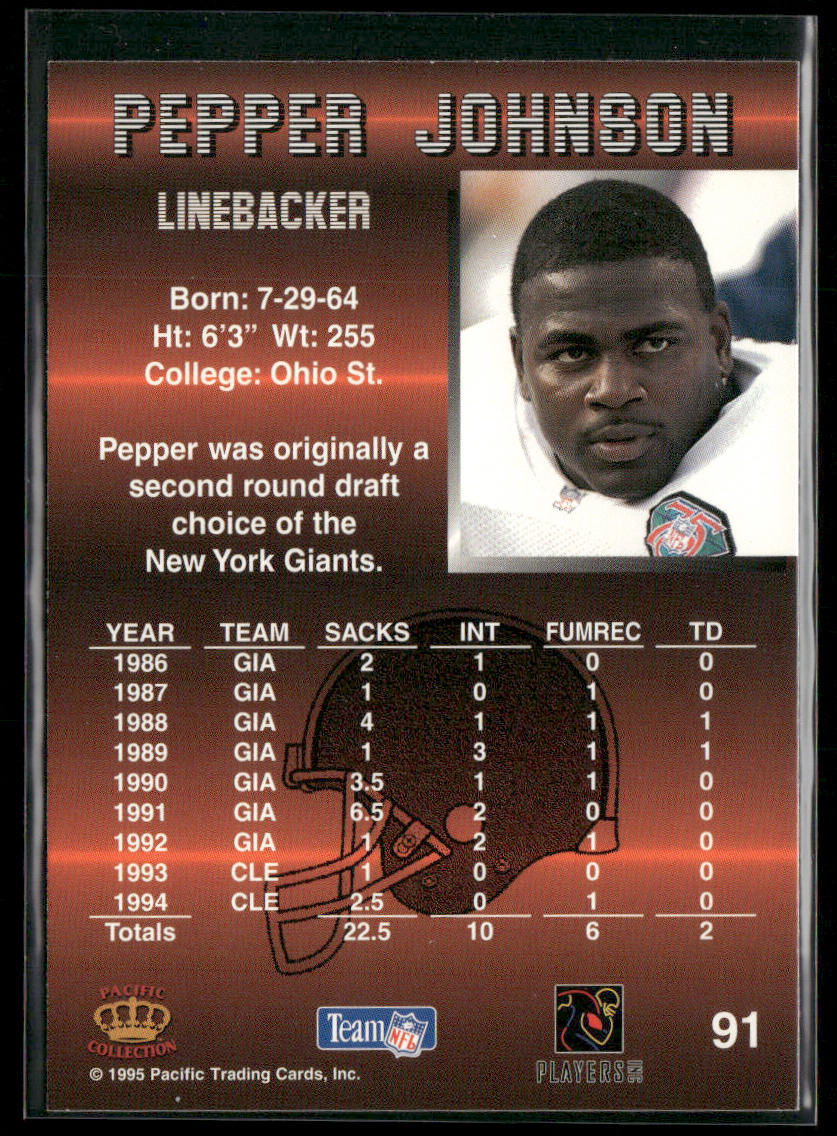 Pepper Johnson 1995 Pacific #91 Cleveland Browns
