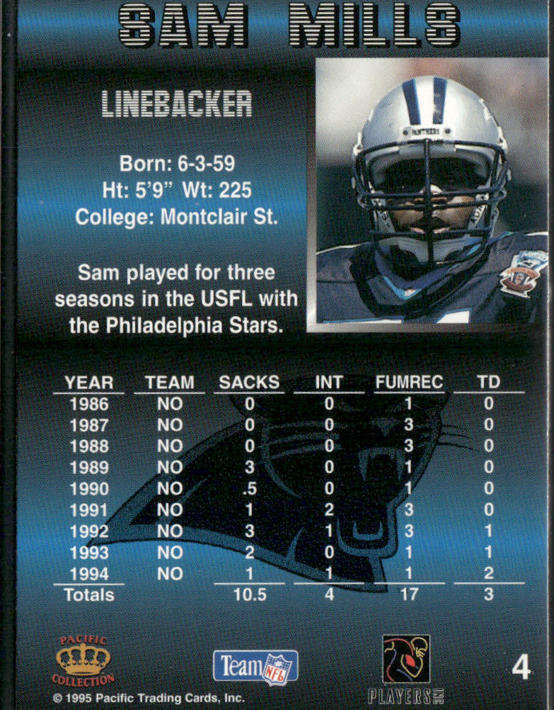 Sam Mills 1995 Pacific #4 Carolina Panthers