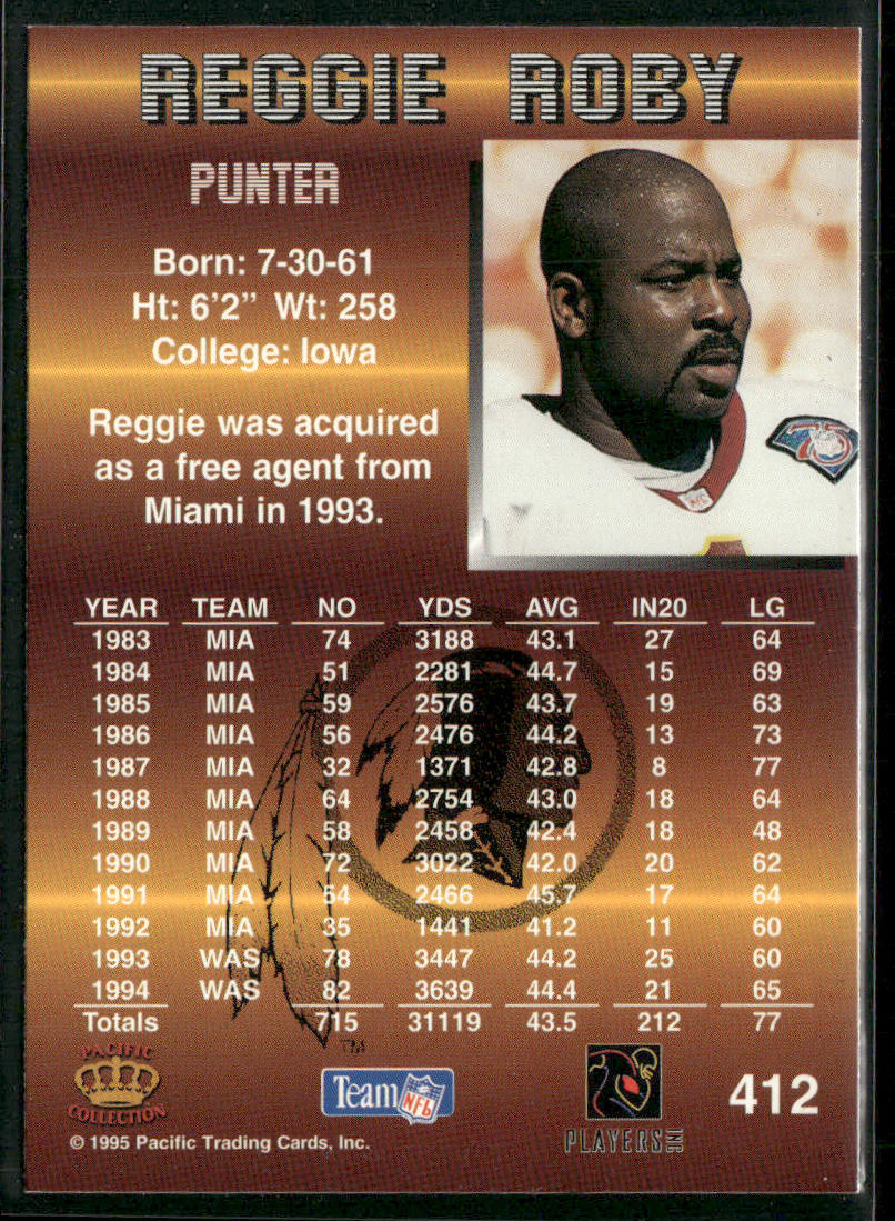 Reggie Roby 1995 Pacific #412 Washington Redskins