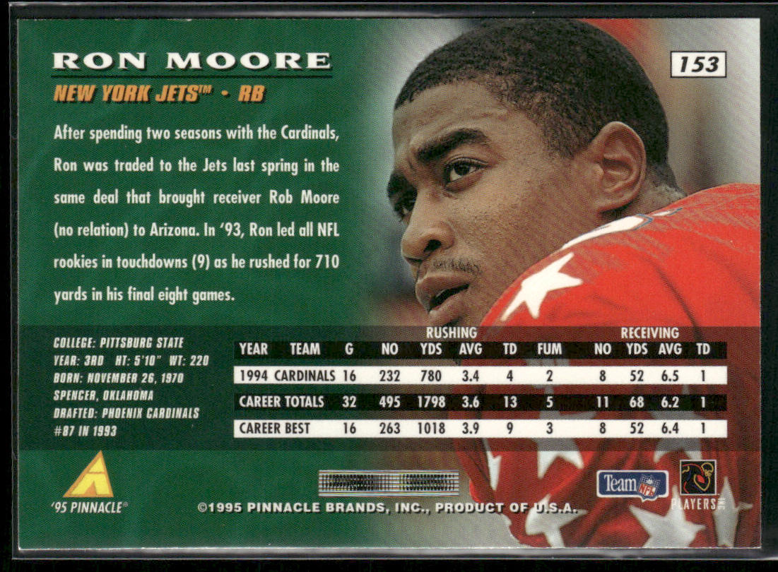 Ron Moore 1995 Pinnacle #153 New York Jets