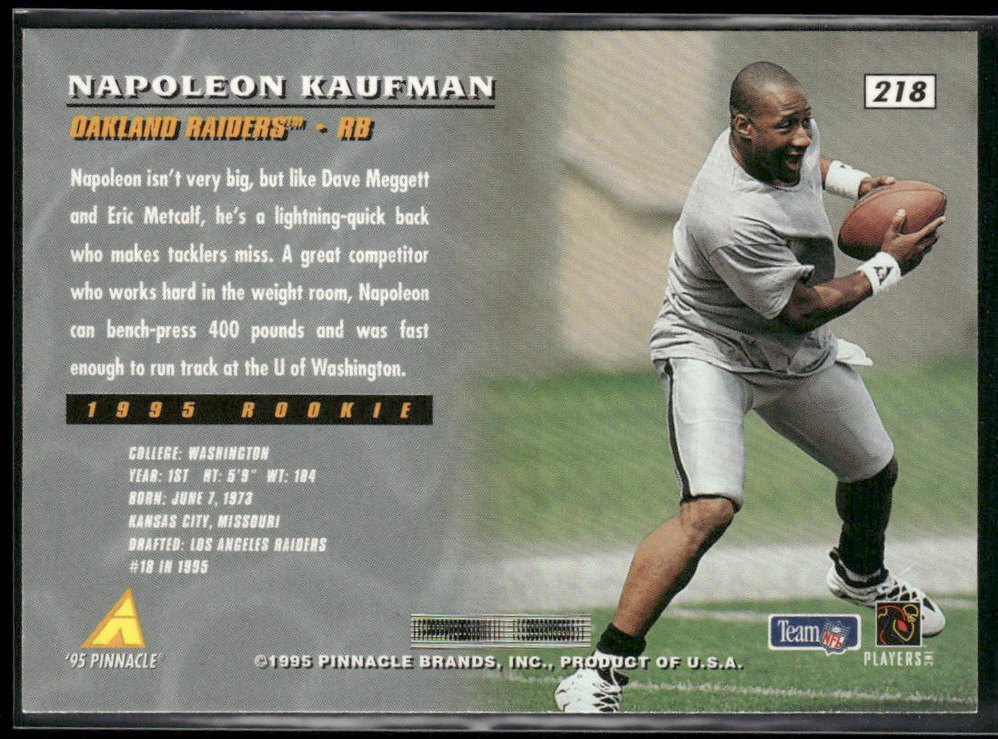 Napoleon Kaufman 1995 Pinnacle #218 RC Oakland Raiders
