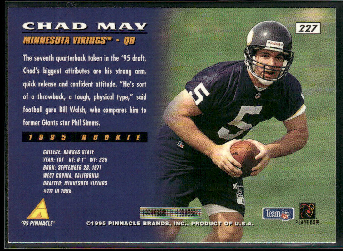Chad May 1995 Pinnacle #227 RC Minnesota Vikings