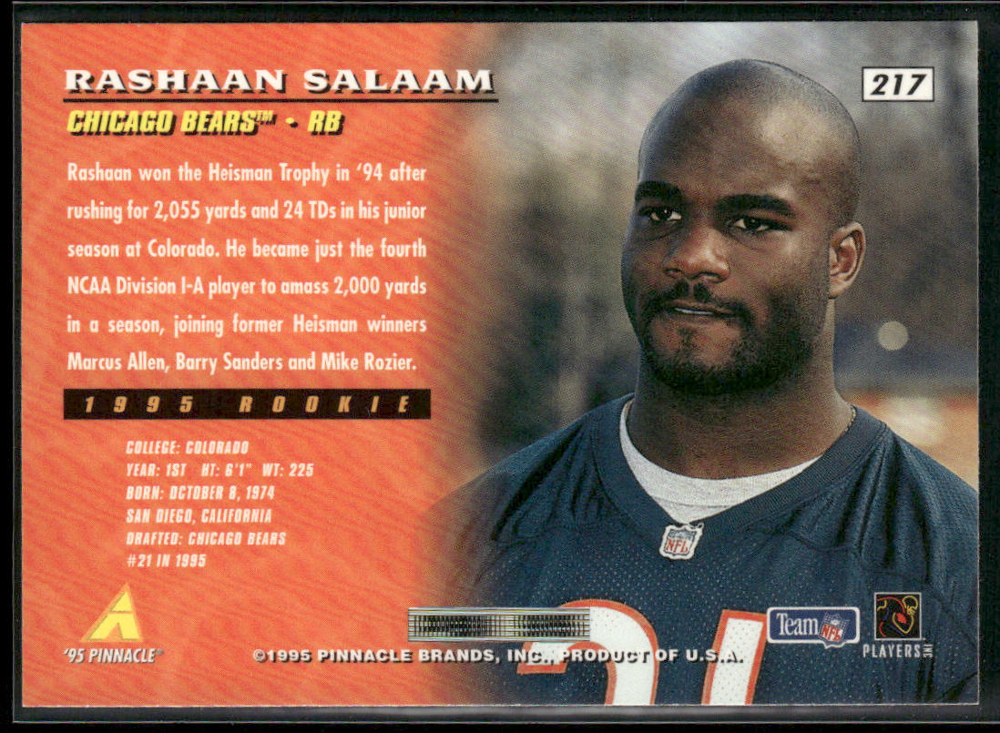 Rashaan Salaam 1995 Pinnacle #217 RC Chicago Bears