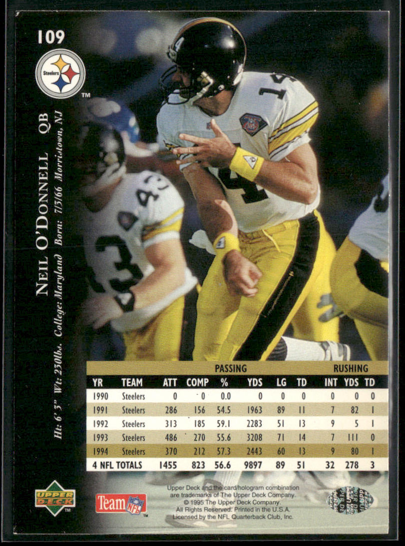Neil O'Donnell 1995 Upper Deck #109 Pittsburgh Steelers