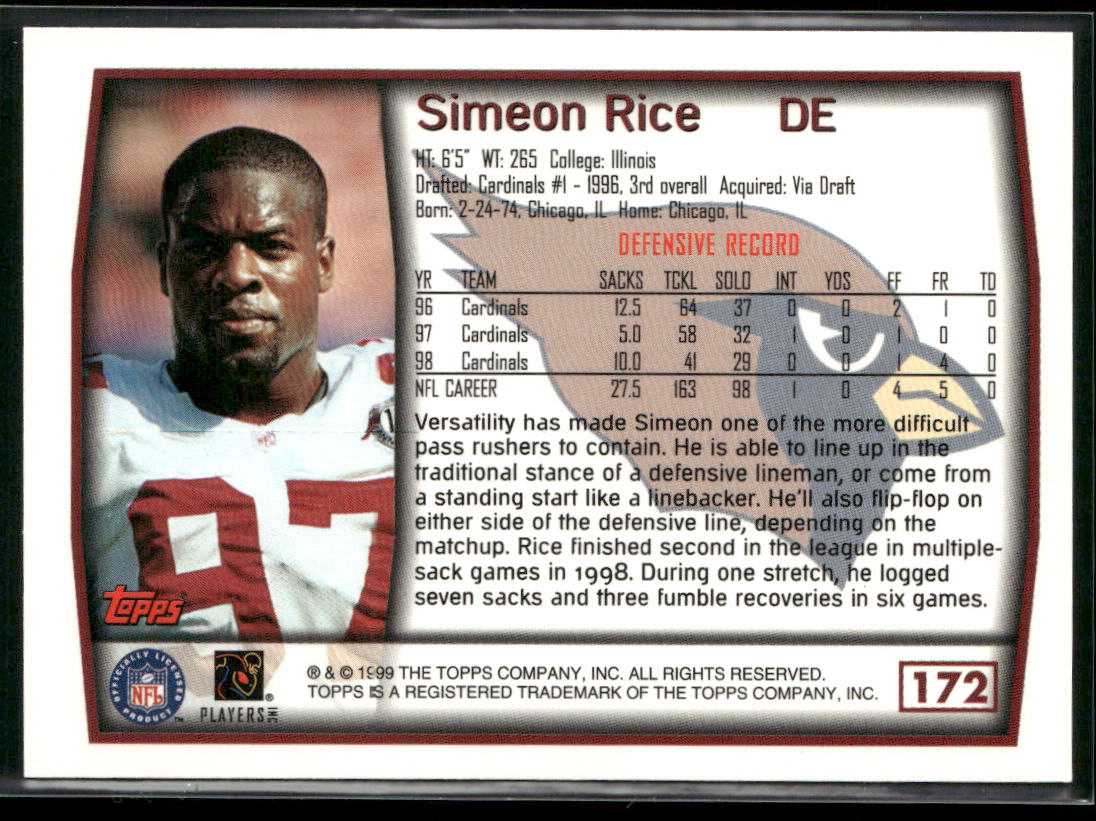 Simeon Rice 1999 Topps #172 Arizona Cardinals