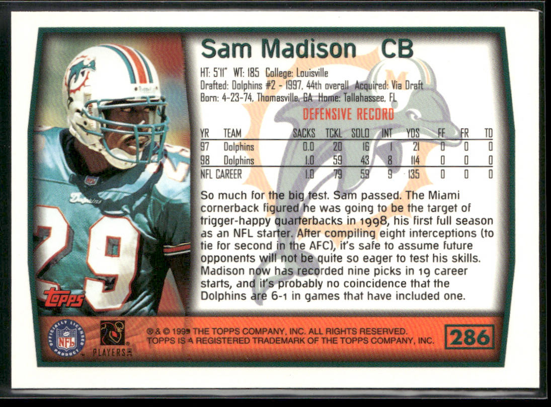 Sam Madison 1999 Topps #286 Miami Dolphins