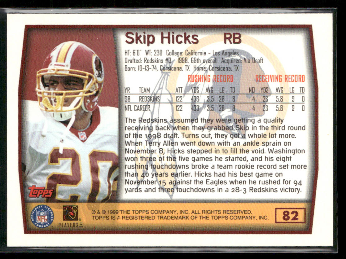 Skip Hicks 1999 Topps #82 Washington Redskins