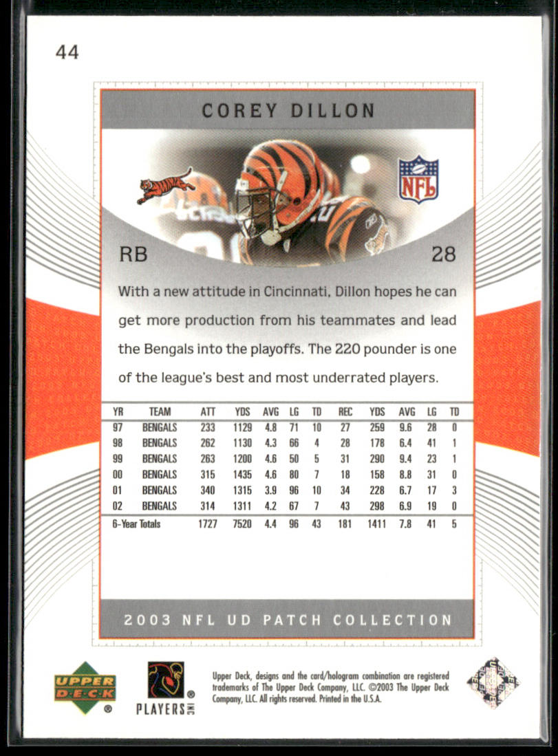 Corey Dillon 2003 UD Patch Collection #44 Cincinnati Bengals