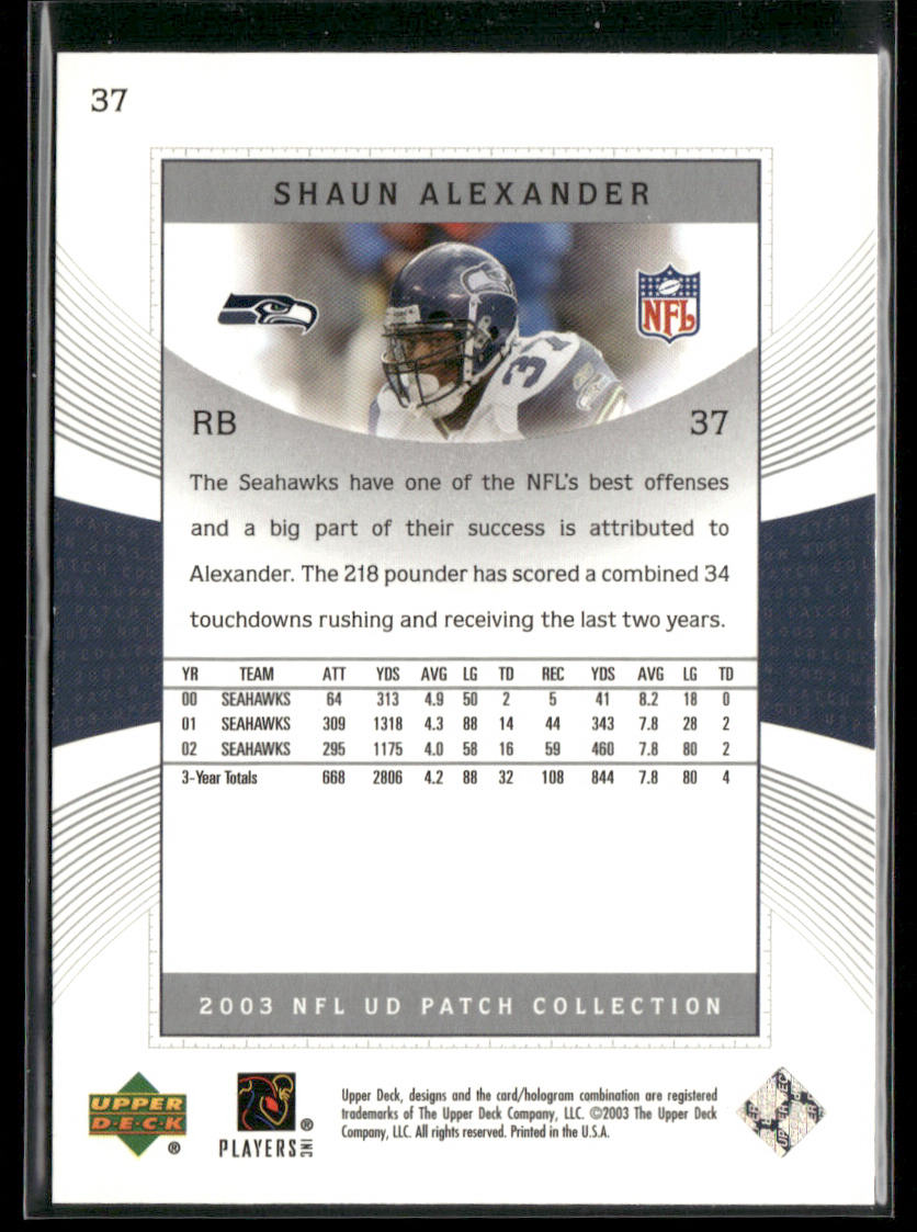 Shaun Alexander 2003 UD Patch Collection #37 Seattle Seahawks