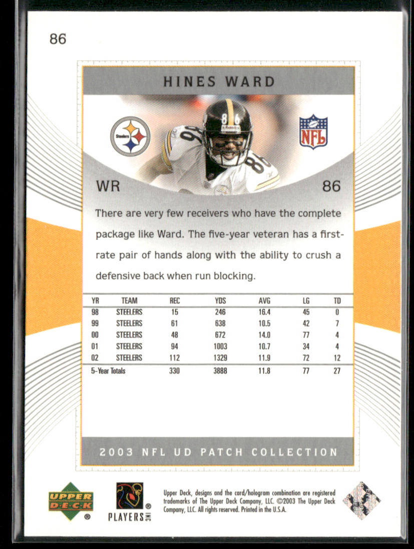 Hines Ward 2003 UD Patch Collection #86 Pittsburgh Steelers