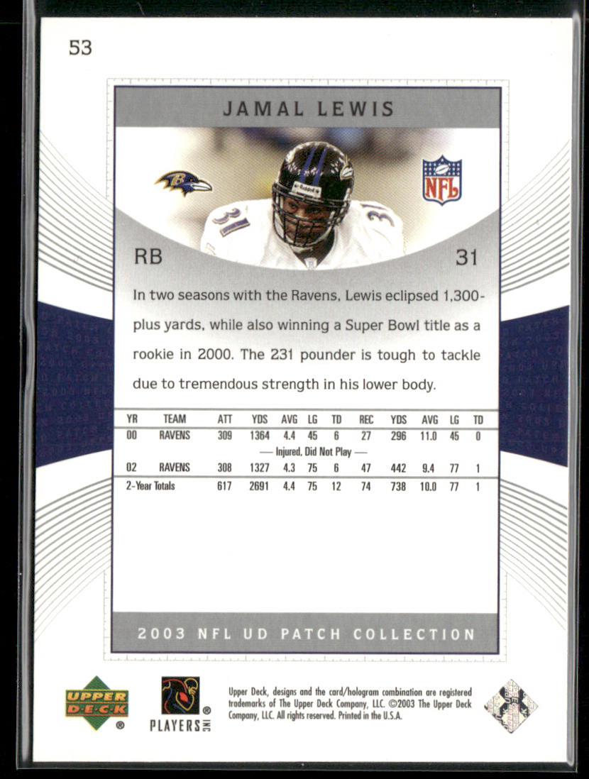 Jamal Lewis 2003 UD Patch Collection #53 Baltimore Ravens
