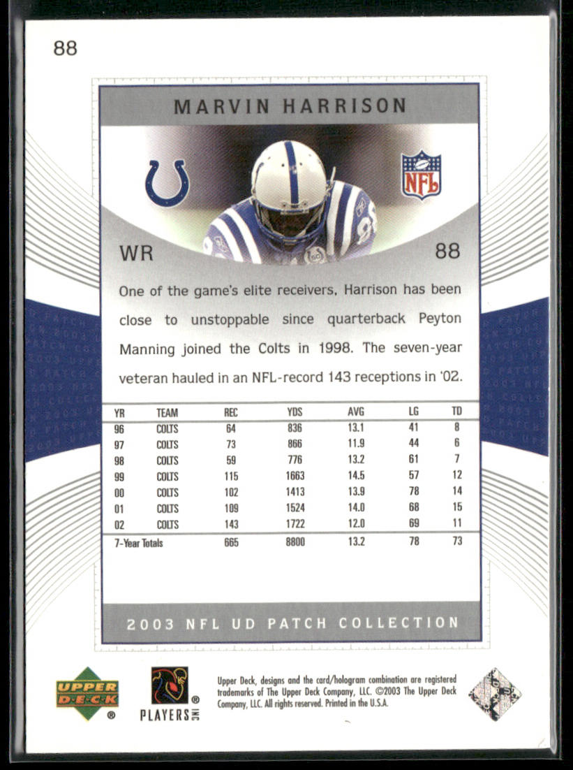 Marvin Harrison 2003 UD Patch Collection #88 Indianapolis Colts
