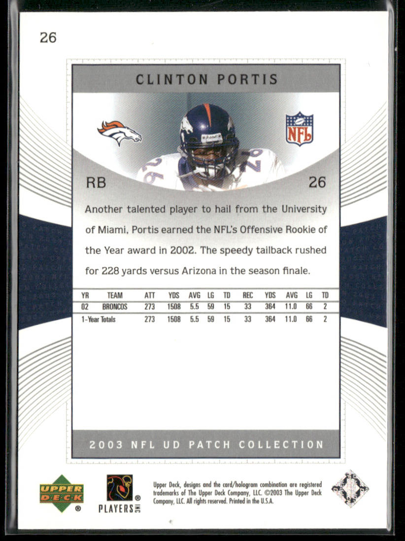 Clinton Portis 2003 UD Patch Collection #26 Denver Broncos